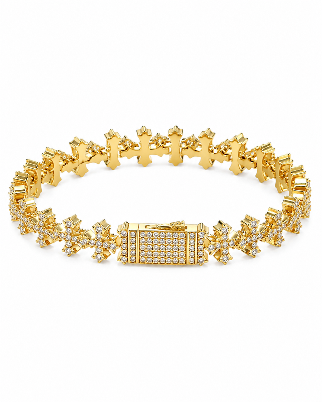 TASSI GOLDEN CROSS ICED BRACELET. -11.5MM